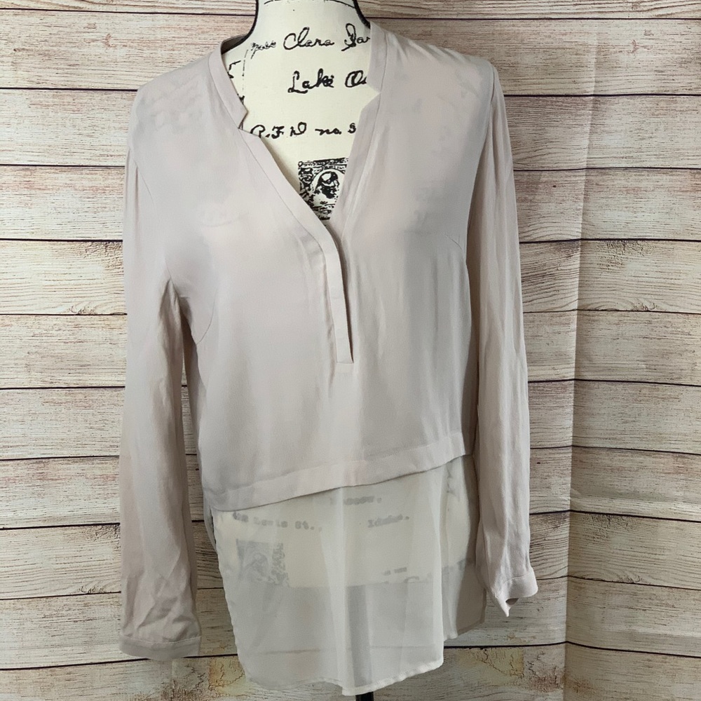 Lush Tan V-Neck Long Sleeve Sheer Top